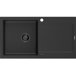 Mexen Leo   Chiuveta bucatarie granit 1 cuva + picurator+ cadou pop up sifon   900 x 500 mm, negru / chrom, sifon  negru  - 6501901010-73-B 1 Cuva 467680 Mexen