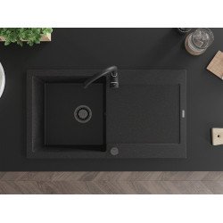 Mexen Leo   Chiuveta bucatarie granit 1 cuva + picurator+ cadou pop up sifon   900 x 500 mm, negru / chrom, sifon  negru  - 6501901010-73-B