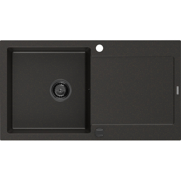 Mexen Leo   Chiuveta bucatarie granit 1 cuva + picurator+ cadou pop up sifon   900 x 500 mm, negru / auriu, sifon  negru  - 6501901010-75-B
