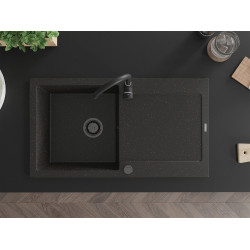 Mexen Leo   Chiuveta bucatarie granit 1 cuva + picurator+ cadou pop up sifon   900 x 500 mm, negru / auriu, sifon  negru  - 6501901010-75-B