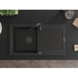 Mexen Leo   Chiuveta bucatarie granit 1 cuva + picurator+ cadou pop up sifon   900 x 500 mm, negru / auriu, sifon  negru  - 6501901010-75-B