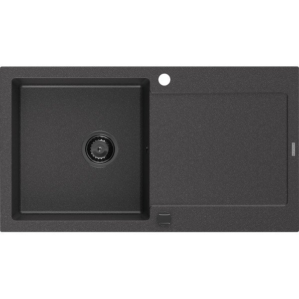 Mexen Leo   Chiuveta bucatarie granit 1 cuva + picurator+ cadou pop up sifon   900 x 500 mm, negru  piatra, sifon  negru  - 6501901010-76-B