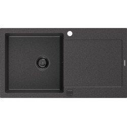Mexen Leo   Chiuveta bucatarie granit 1 cuva + picurator+ cadou pop up sifon   900 x 500 mm, negru  piatra, sifon  negru  - 6501901010-76-B 1 Cuva 467680 Mexen