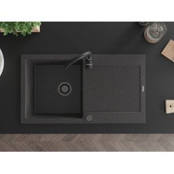 Mexen Leo   Chiuveta bucatarie granit 1 cuva + picurator+ cadou pop up sifon   900 x 500 mm, negru  piatra, sifon  negru  - 6501901010-76-B