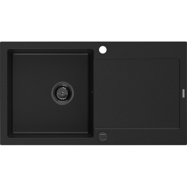 Mexen Leo   Chiuveta bucatarie granit 1 cuva + picurator+ cadou pop up sifon   900 x 500 mm, negru , sifon  negru  - 6501901010-77-B