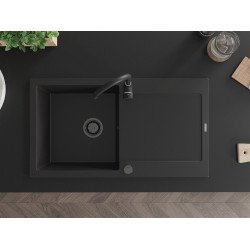 Mexen Leo   Chiuveta bucatarie granit 1 cuva + picurator+ cadou pop up sifon   900 x 500 mm, negru , sifon  negru  - 6501901010-77-B