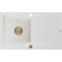 Mexen Cesar   Chiuveta bucatarie granit 1 cuva + picurator+ cadou pop up sifon   775 x 470 mm, alb , sifon  auriu  - 6514771010-20-G 1 Cuva 467680 Mexen