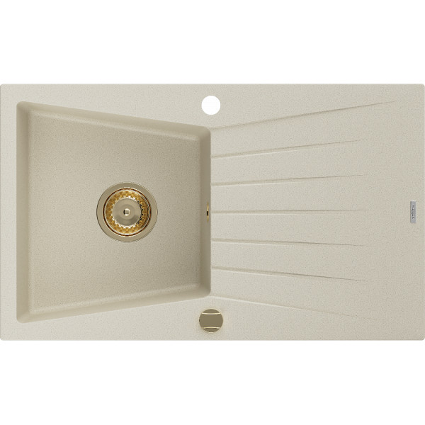 Mexen Cesar   Chiuveta bucatarie granit 1 cuva + picurator+ cadou pop up sifon   775 x 470 mm, beige, sifon  auriu  - 6514771010-69-G