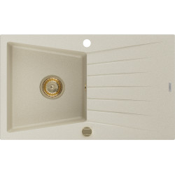 Mexen Cesar   Chiuveta bucatarie granit 1 cuva + picurator+ cadou pop up sifon   775 x 470 mm, beige, sifon  auriu  - 6514771010-69-G 1 Cuva 467680 Mexen