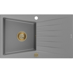 Mexen Cesar   Chiuveta bucatarie granit 1 cuva + picurator+ cadou pop up sifon   775 x 470 mm, gri , sifon  auriu  - 6514771010-71-G 1 Cuva 467680 Mexen