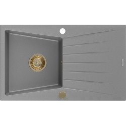 Mexen Cesar   Chiuveta bucatarie granit 1 cuva + picurator+ cadou pop up sifon   775 x 470 mm, gri , sifon  auriu  - 6514771010-71-G 1 Cuva 467680 Mexen