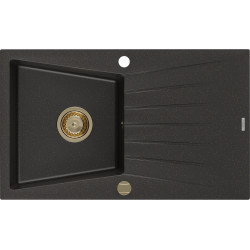 Mexen Cesar   Chiuveta bucatarie granit 1 cuva + picurator+ cadou pop up sifon   775 x 470 mm, negru / auriu, sifon  auriu  - 6514771010-75-G 1 Cuva 467680 Mexen