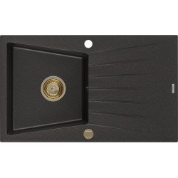Mexen Cesar   Chiuveta bucatarie granit 1 cuva + picurator+ cadou pop up sifon   775 x 470 mm, negru / auriu, sifon  auriu  - 6514771010-75-G 1 Cuva 467680 Mexen