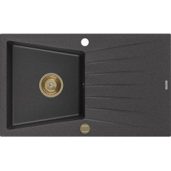 Mexen Cesar   Chiuveta bucatarie granit 1 cuva + picurator+ cadou pop up sifon   775 x 470 mm, negru  piatra, sifon  auriu  - 6514771010-76-G 1 Cuva 467680 Mexen