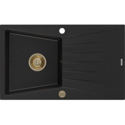 Mexen Cesar   Chiuveta bucatarie granit 1 cuva + picurator+ cadou pop up sifon   775 x 470 mm, negru , sifon  auriu  - 6514771010-77-G 1 Cuva 467680 Mexen