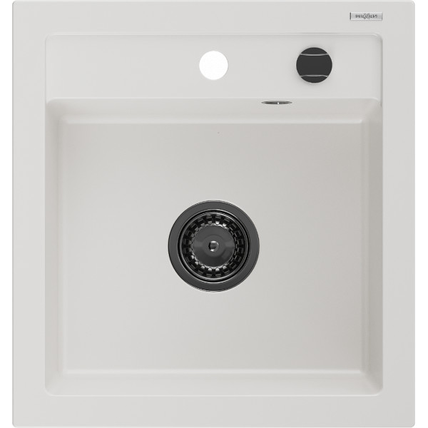 Mexen Vito   Chiuveta bucatarie granit 1 cuva + cadou pop up sifon  520 x 490 mm, alb , sifon  negru  - 6503521000-20-B