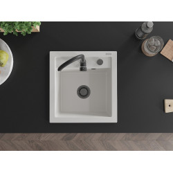 Mexen Vito   Chiuveta bucatarie granit 1 cuva + cadou pop up sifon  520 x 490 mm, alb , sifon  negru  - 6503521000-20-B