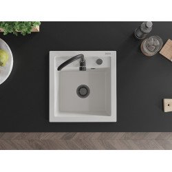 Mexen Vito   Chiuveta bucatarie granit 1 cuva + cadou pop up sifon  520 x 490 mm, alb , sifon  negru  - 6503521000-20-B