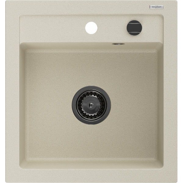 Mexen Vito   Chiuveta bucatarie granit 1 cuva + cadou pop up sifon  520 x 490 mm, beige, sifon  negru  - 6503521000-69-B