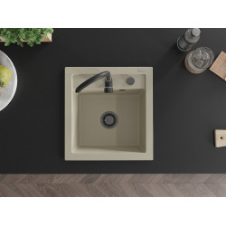 Mexen Vito   Chiuveta bucatarie granit 1 cuva + cadou pop up sifon  520 x 490 mm, beige, sifon  negru  - 6503521000-69-B