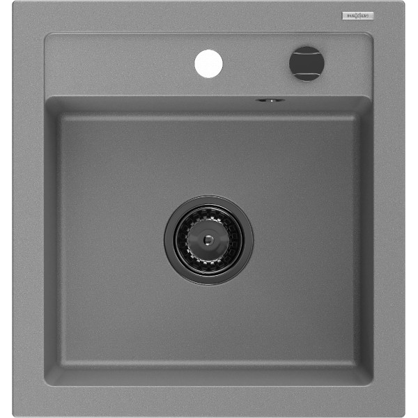 Mexen Vito   Chiuveta bucatarie granit 1 cuva + cadou pop up sifon  520 x 490 mm, gri , sifon  negru  - 6503521000-71-B