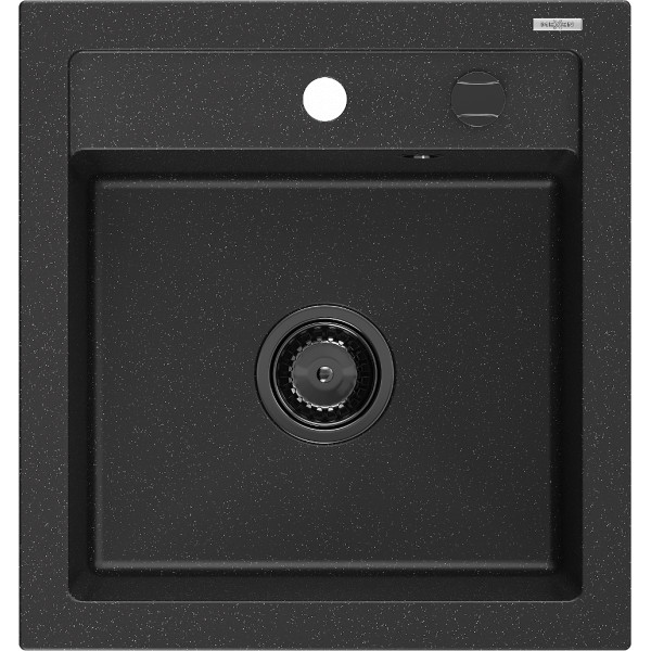 Mexen Vito   Chiuveta bucatarie granit 1 cuva + cadou pop up sifon  520 x 490 mm, negru / chrom, sifon  negru  - 6503521000-73-B