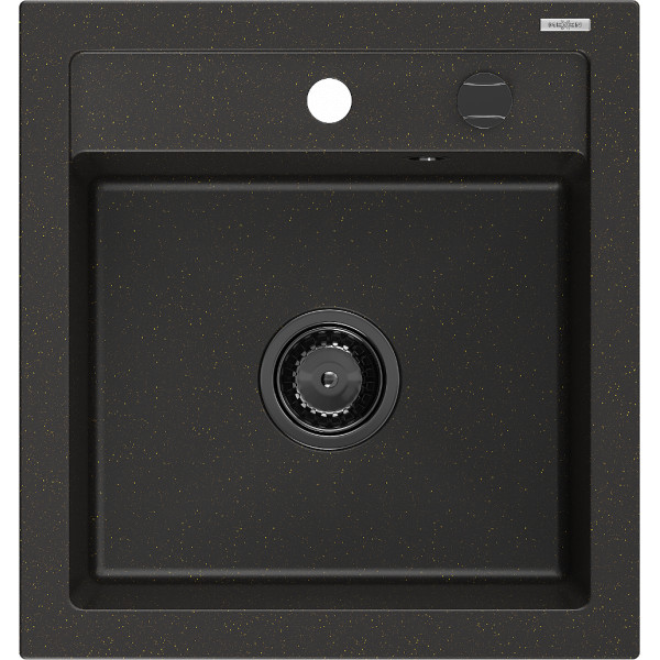 Mexen Vito   Chiuveta bucatarie granit 1 cuva + cadou pop up sifon  520 x 490 mm, negru / auriu, sifon  negru  - 6503521000-75-B