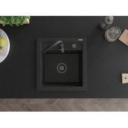 Mexen Vito   Chiuveta bucatarie granit 1 cuva + cadou pop up sifon  520 x 490 mm, negru / auriu, sifon  negru  - 6503521000-75-B