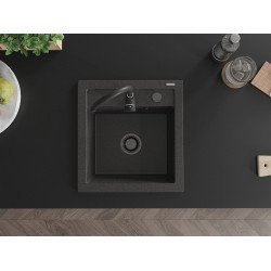 Mexen Vito   Chiuveta bucatarie granit 1 cuva + cadou pop up sifon  520 x 490 mm, negru  piatra, sifon  negru  - 6503521000-76-B