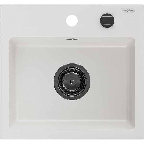 Mexen Milo   Chiuveta bucatarie granit 1 cuva + cadou pop up sifon  435 x 410 mm, alb , sifon  negru  - 6505441000-20-B