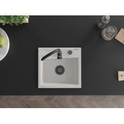 Mexen Milo   Chiuveta bucatarie granit 1 cuva + cadou pop up sifon  435 x 410 mm, alb , sifon  negru  - 6505441000-20-B