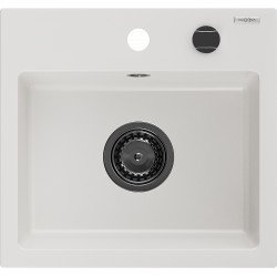 Mexen Milo   Chiuveta bucatarie granit 1 cuva + cadou pop up sifon  435 x 410 mm, alb , sifon  negru  - 6505441000-20-B 1 Cuva 467680 Mexen