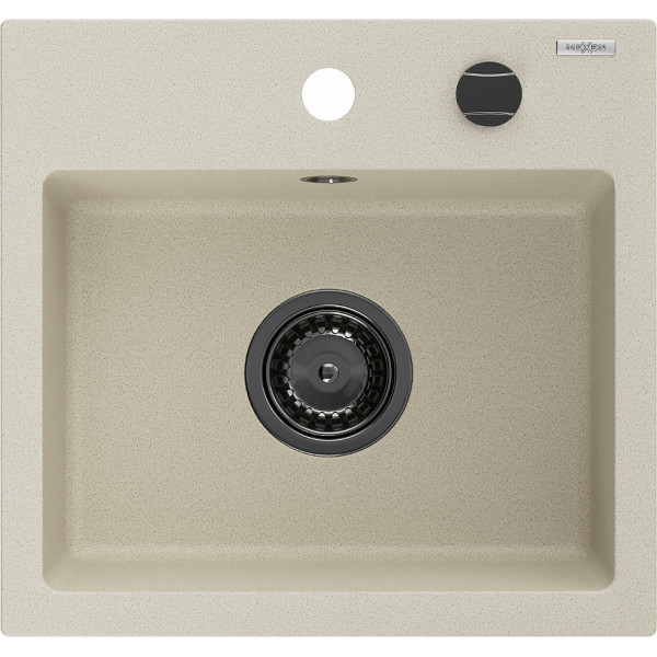 Mexen Milo   Chiuveta bucatarie granit 1 cuva + cadou pop up sifon  435 x 410 mm, beige, sifon  negru  - 6505441000-69-B