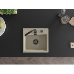 Mexen Milo   Chiuveta bucatarie granit 1 cuva + cadou pop up sifon  435 x 410 mm, beige, sifon  negru  - 6505441000-69-B