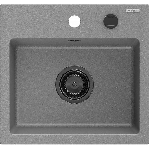 Mexen Milo   Chiuveta bucatarie granit 1 cuva + cadou pop up sifon  435 x 410 mm, gri , sifon  negru  - 6505441000-71-B