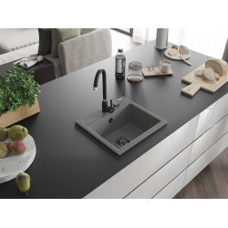 Mexen Milo   Chiuveta bucatarie granit 1 cuva + cadou pop up sifon  435 x 410 mm, gri , sifon  negru  - 6505441000-71-B 1 Cuva 467680 Mexen