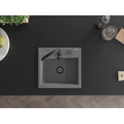 Mexen Milo   Chiuveta bucatarie granit 1 cuva + cadou pop up sifon  435 x 410 mm, gri , sifon  negru  - 6505441000-71-B