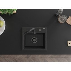 Mexen Milo   Chiuveta bucatarie granit 1 cuva + cadou pop up sifon  435 x 410 mm, negru / chrom, sifon  negru  - 6505441000-73-B