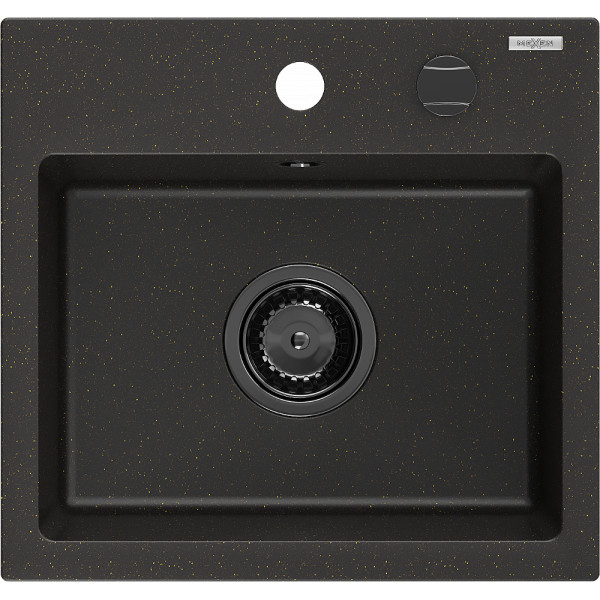 Mexen Milo   Chiuveta bucatarie granit 1 cuva + cadou pop up sifon  435 x 410 mm, negru / auriu, sifon  negru  - 6505441000-75-B