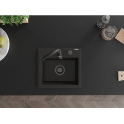 Mexen Milo   Chiuveta bucatarie granit 1 cuva + cadou pop up sifon  435 x 410 mm, negru / auriu, sifon  negru  - 6505441000-75-B