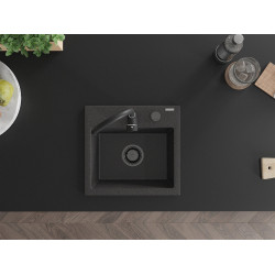 Mexen Milo   Chiuveta bucatarie granit 1 cuva + cadou pop up sifon  435 x 410 mm, negru  piatra, sifon  negru  - 6505441000-76-B