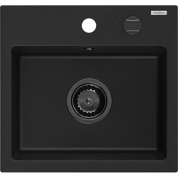 Mexen Milo   Chiuveta bucatarie granit 1 cuva + cadou pop up sifon  435 x 410 mm, negru , sifon  negru  - 6505441000-77-B