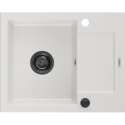 Mexen Enzo   Chiuveta bucatarie granit 1 cuva + picurator+ cadou pop up sifon   576 x 465 mm, alb , sifon  negru  - 6506571005-20-B 1 Cuva 467680 Mexen