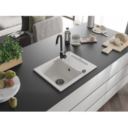 Mexen Enzo   Chiuveta bucatarie granit 1 cuva + picurator+ cadou pop up sifon   576 x 465 mm, alb , sifon  negru  - 6506571005-20-B 1 Cuva 467680 Mexen