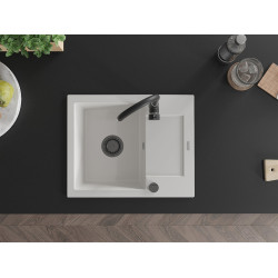 Mexen Enzo   Chiuveta bucatarie granit 1 cuva + picurator+ cadou pop up sifon   576 x 465 mm, alb , sifon  negru  - 6506571005-20-B