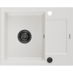 Mexen Enzo   Chiuveta bucatarie granit 1 cuva + picurator+ cadou pop up sifon   576 x 465 mm, alb , sifon  negru  - 6506571005-20-B 1 Cuva 467680 Mexen
