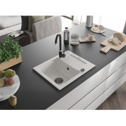 Mexen Enzo   Chiuveta bucatarie granit 1 cuva + picurator+ cadou pop up sifon   576 x 465 mm, alb , sifon  negru  - 6506571005-20-B 1 Cuva 467680 Mexen