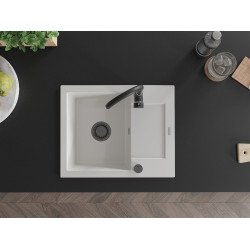 Mexen Enzo   Chiuveta bucatarie granit 1 cuva + picurator+ cadou pop up sifon   576 x 465 mm, alb , sifon  negru  - 6506571005-20-B