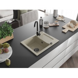 Mexen Enzo   Chiuveta bucatarie granit 1 cuva + picurator+ cadou pop up sifon   576 x 465 mm, beige, sifon  negru  - 6506571005-69-B