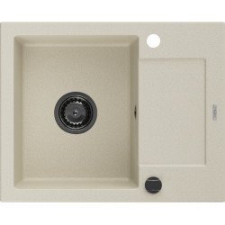 Mexen Enzo   Chiuveta bucatarie granit 1 cuva + picurator+ cadou pop up sifon   576 x 465 mm, beige, sifon  negru  - 6506571005-69-B 1 Cuva 467680 Mexen